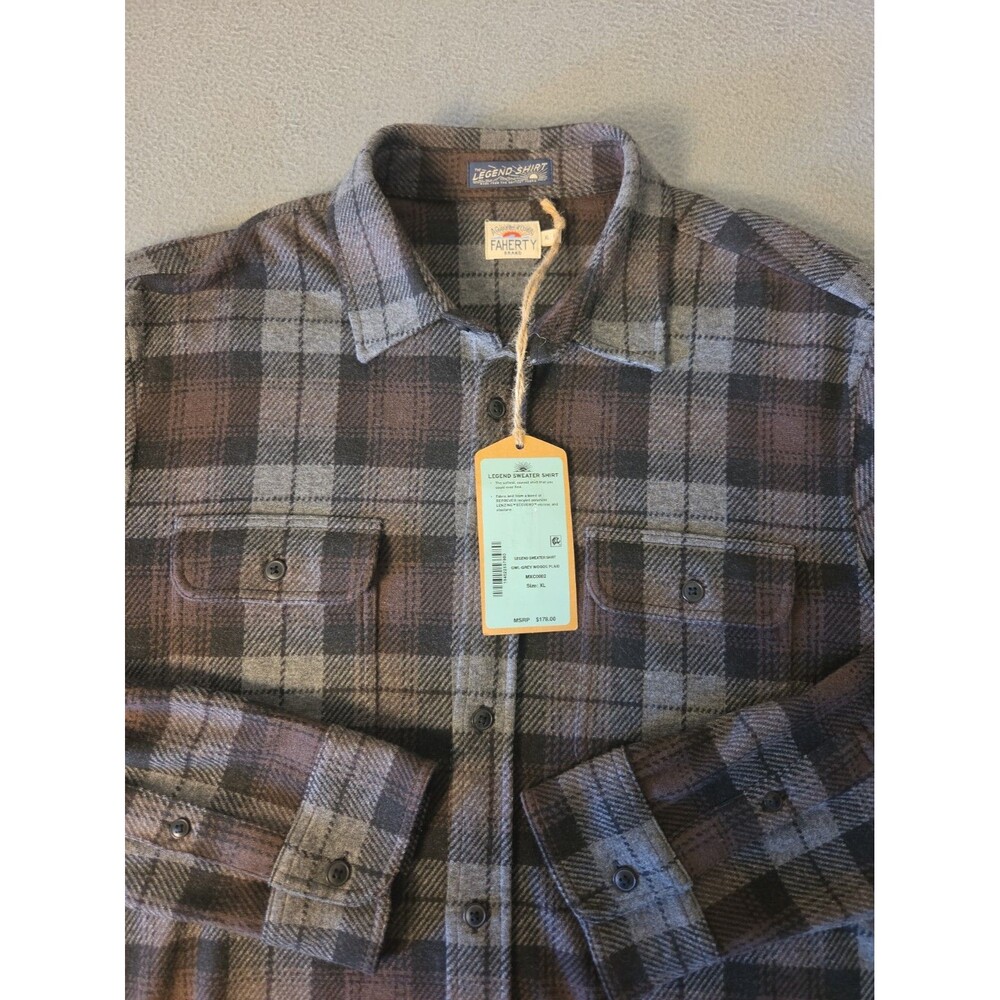 New $178 Faherty Legend Sweater Shirt Grey Woods Plaid Button Up Flannel Size XL